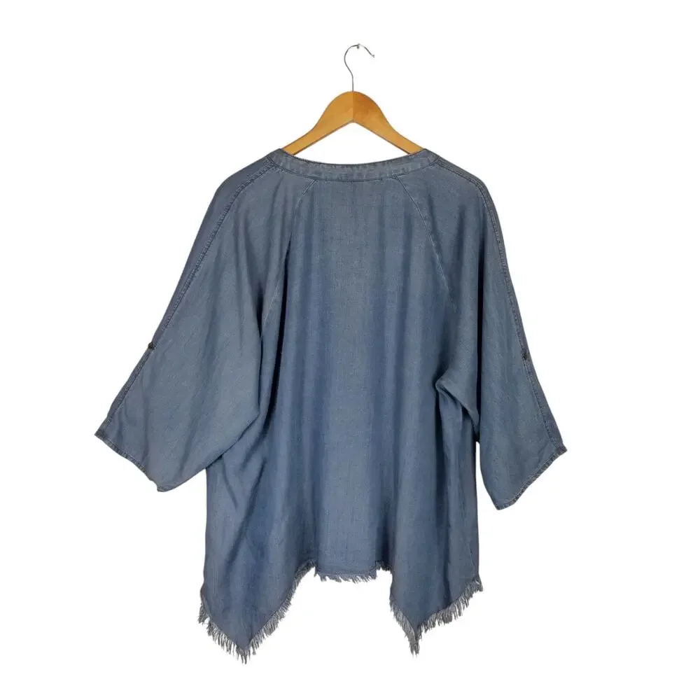 Hester & Orchard NWT 100% Tencel Chambray Blue V-Neck Button Up Shirt Tunic 1X - Picture 2 of 11
